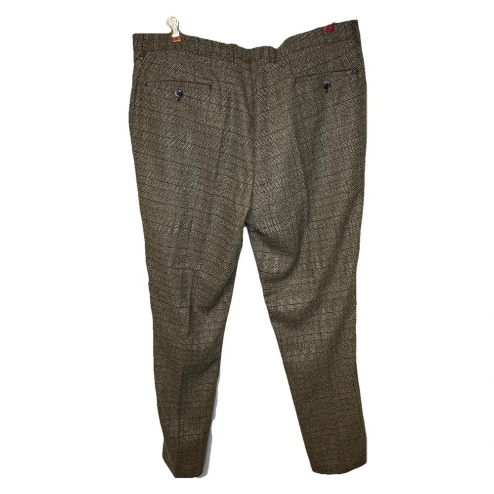House Of Cavani Men's Dress Pants Windowpane Tweed Straight Fit Brown Sz.‎ 42X32